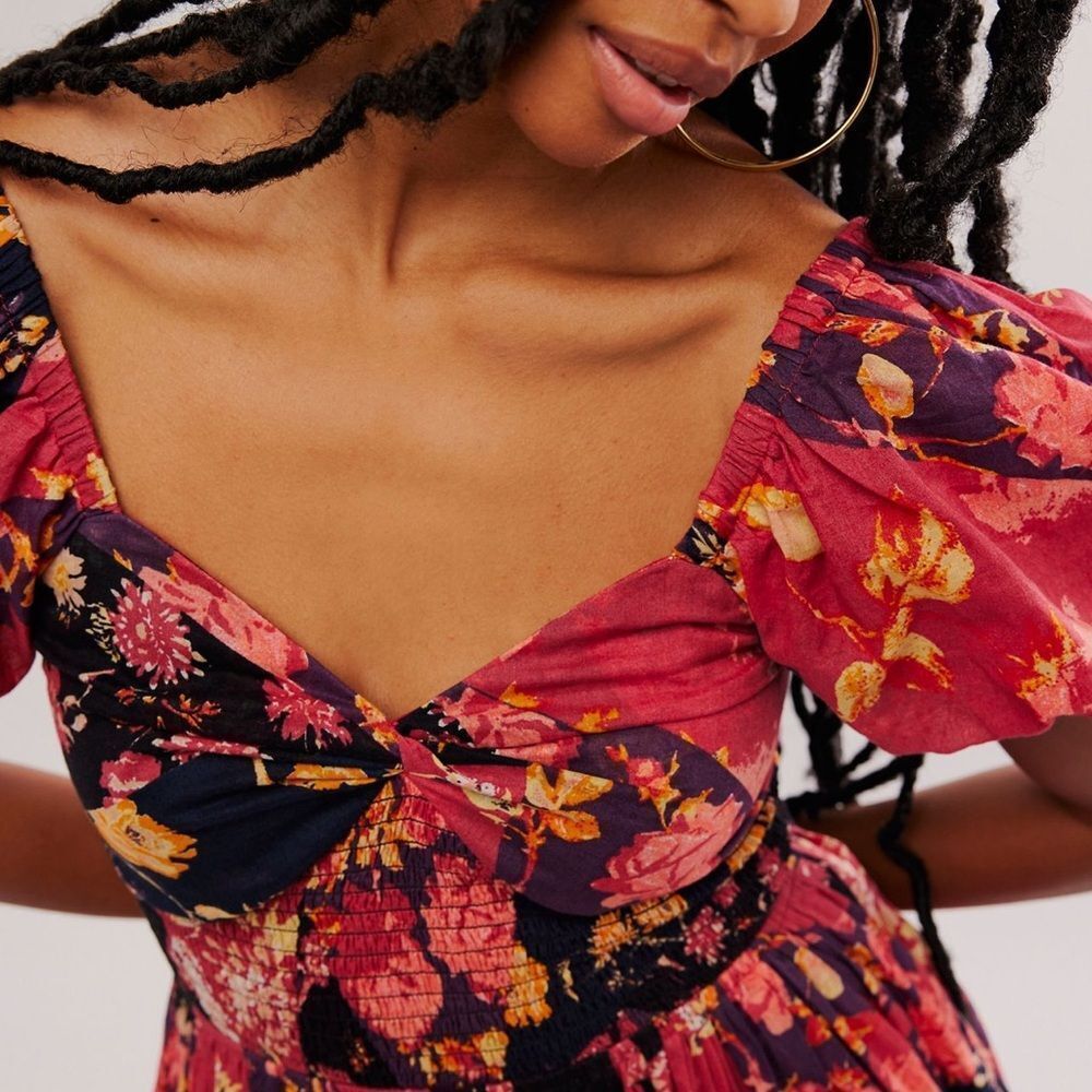 Free People Sundrenched Floral Printed Mini Dress Dark Red Combo - Picture 3 of 8